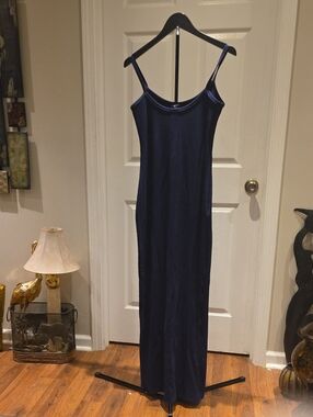 Classic Navy Slip Maxi Dress with Slim Straps